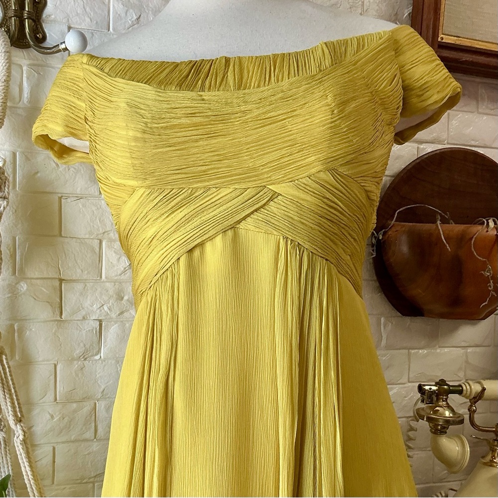 Montage by Mon Cheri Yellow Chartreuse Chiffon Flowy Gown with Shawl - Picture 5 of 14